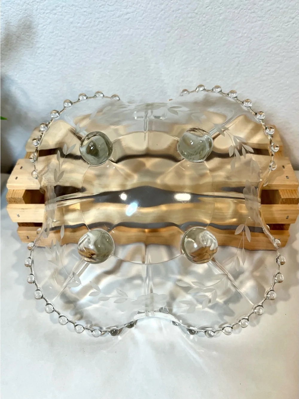 Imperial Glass “Candlewick” Decorative Footed Glass Bowl | Beaded Edge | Etched